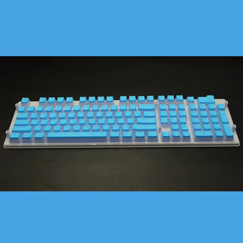 Set of 108 PBT keycaps with double-skin pudding cream design in various colours for mechanical keyboards.