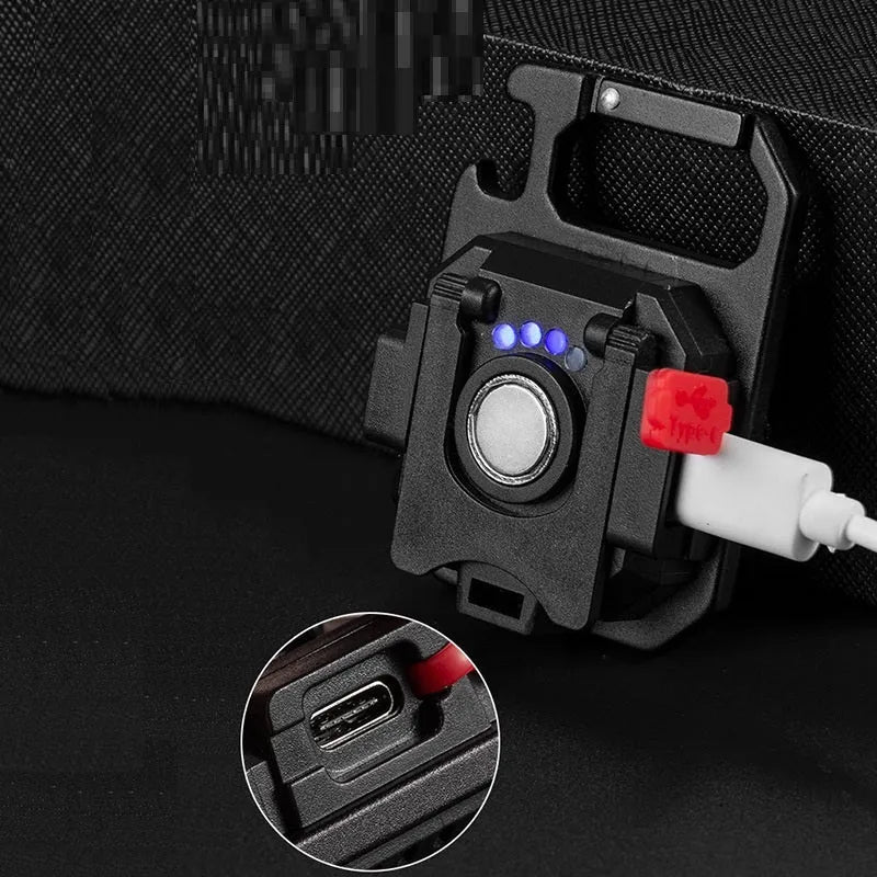 30W multifunctional aluminium alloy keychain light with white yellow red light modes and built-in tools