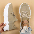 Plus size women's breathable mesh platform sports shoes in black with low top and round toe