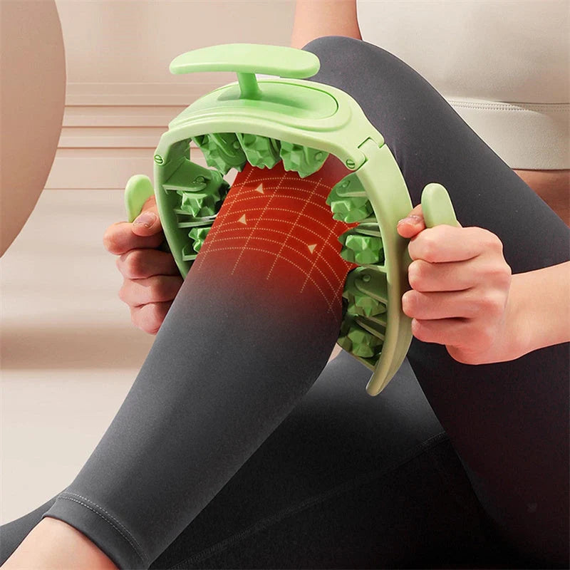 Multifunctional manual massager roller with 11 wheels for whole body relief