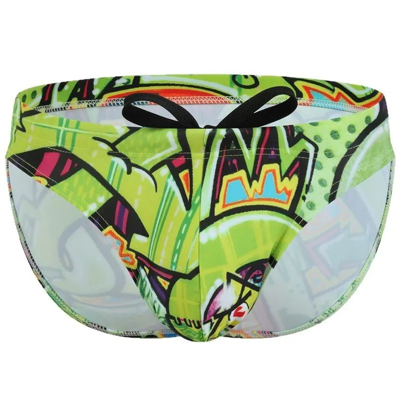 Men's printed swimming trunks in polyester available in Cyber, Ice Cream, Streamer, and Skull patterns