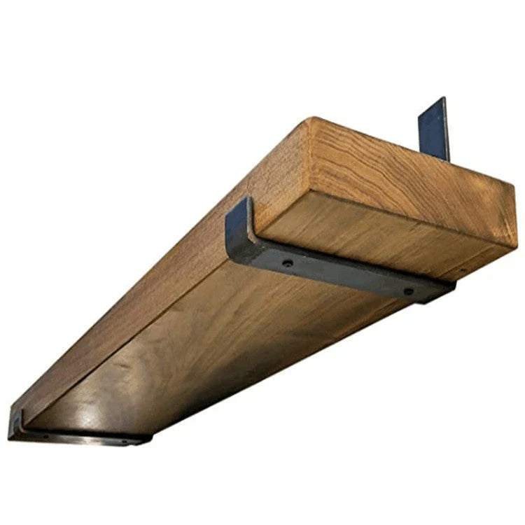 Iron wall bearing support shelf with black powder coat finish, available in three sizes