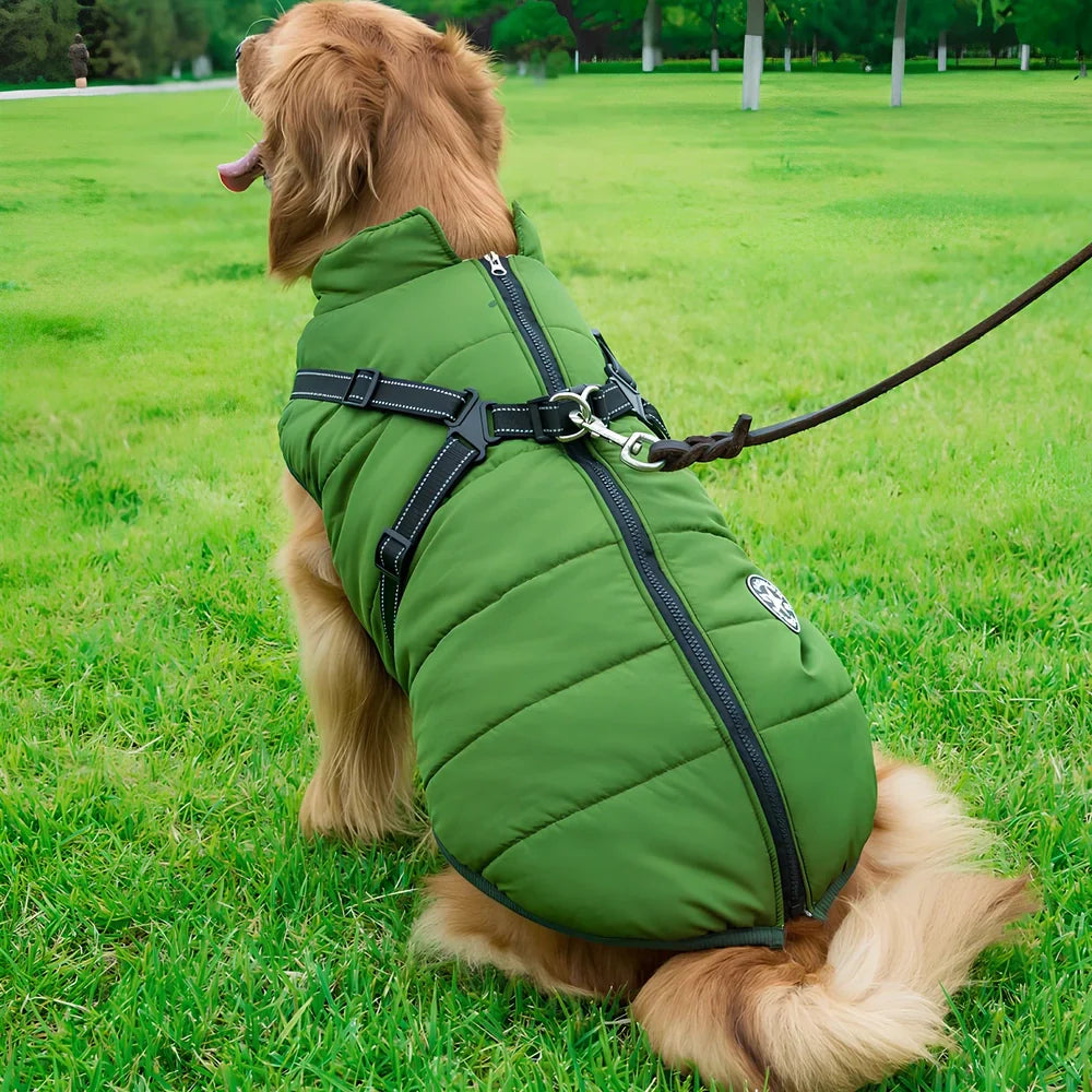 Red cotton chest back integrated vest on dog, sizes S-2XL, waterproof washable pet winter clothing