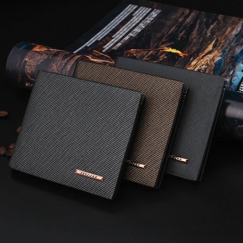 New men's hard leather wallet with toothpick effect, card slot and bill slot in black horizontal orientation