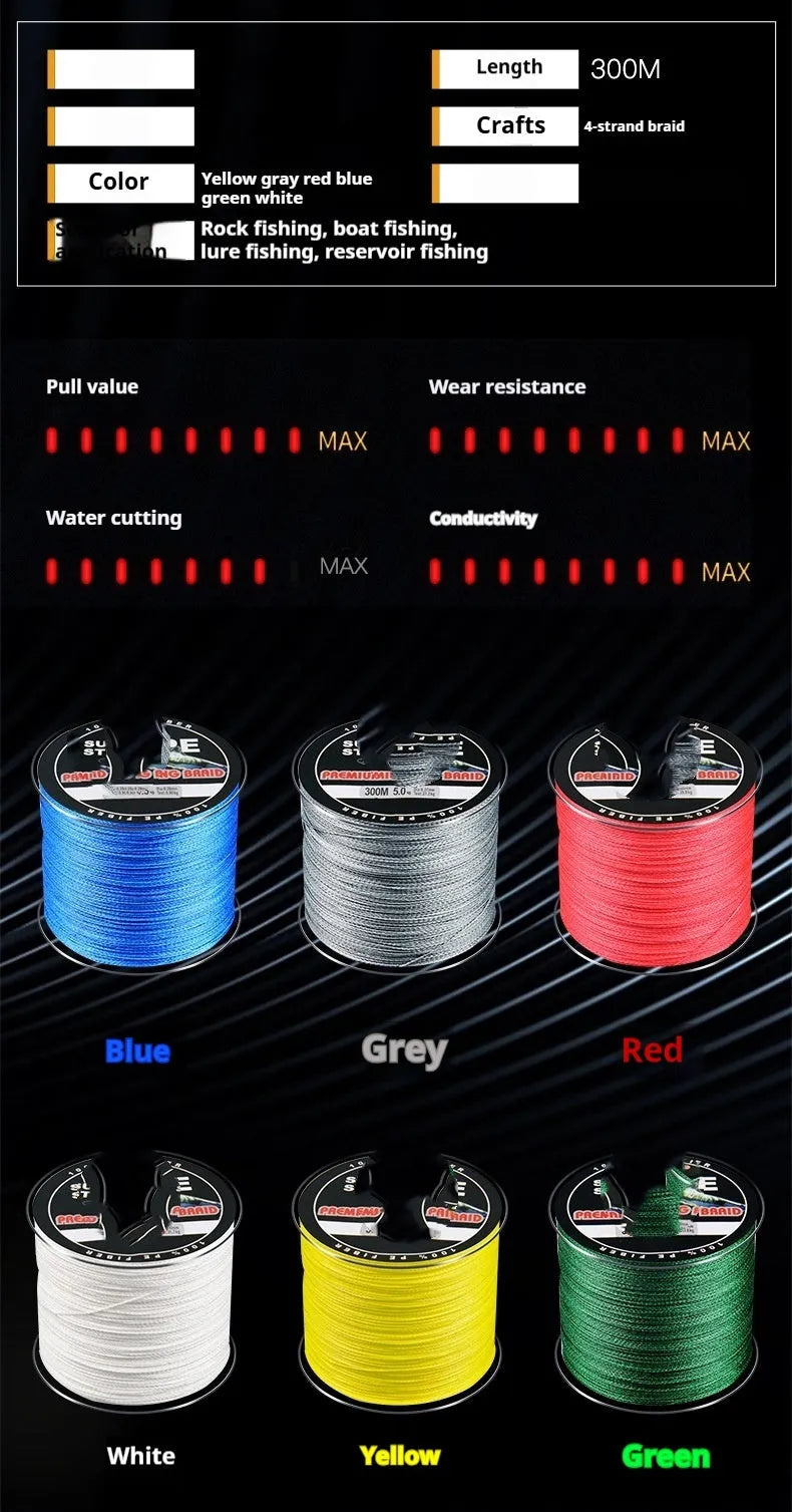 Dali Mayu PE fishing line spool in selected colour with 300m length and four-section design