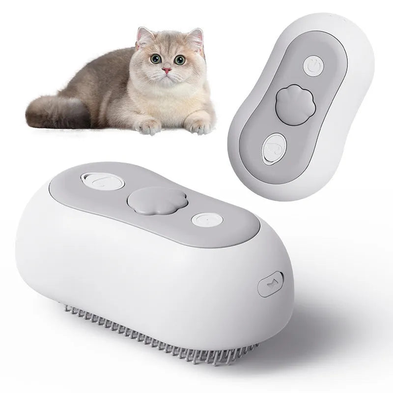 Pet spray cat cleaning massage comb device in beige yellow, blue, gray, or orange colours