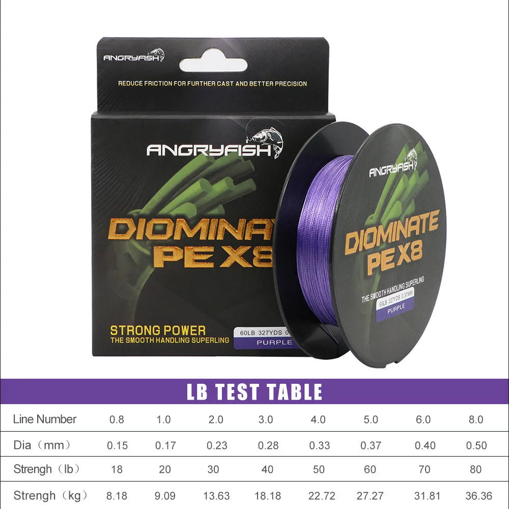 Anti-Bite Strong Horse 300m PE braided fishing line spool in black, blue, green, purple or yellow