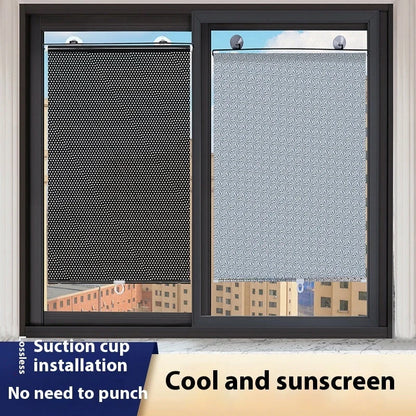 Punch-free window sun protection shutter in black dots and silver laser options, sizes from 40x60cm to 58x125cm