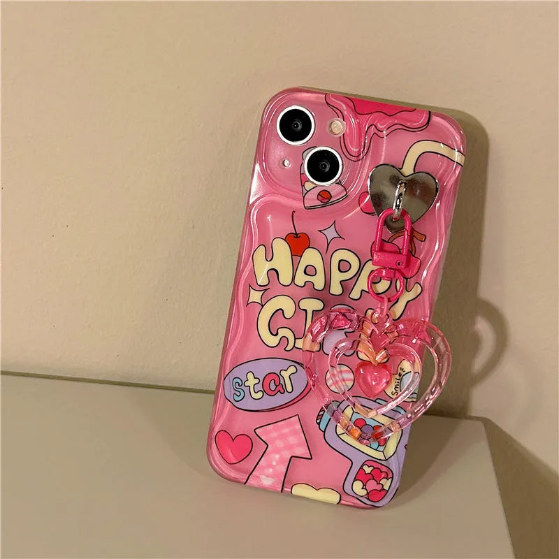 Pink TPU phone case with Spice Girl graffiti design and love pendant for iPhone