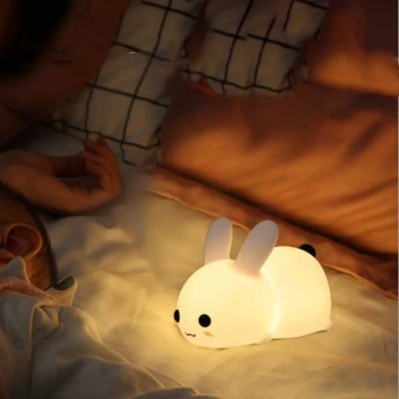 Adorable Rabbit LED Night Light with Soft Silicone, Dimmable Brightness, and USB Rechargeable Design