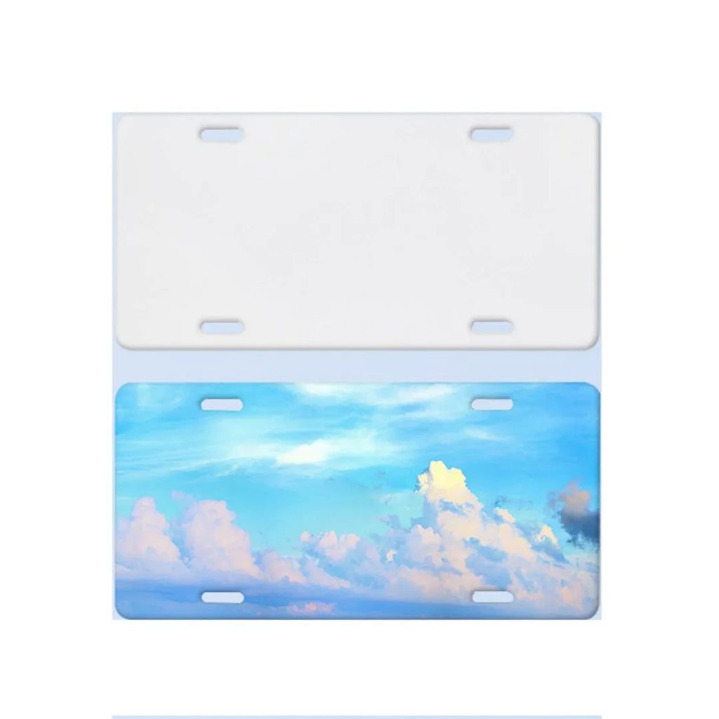 White aluminium licence plate blank sheet measuring 30.3 by 15 centimetres.
