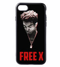Transparent matte iPhone case with Xxxtentacion artwork, half-wrapped design showing phone compatibility