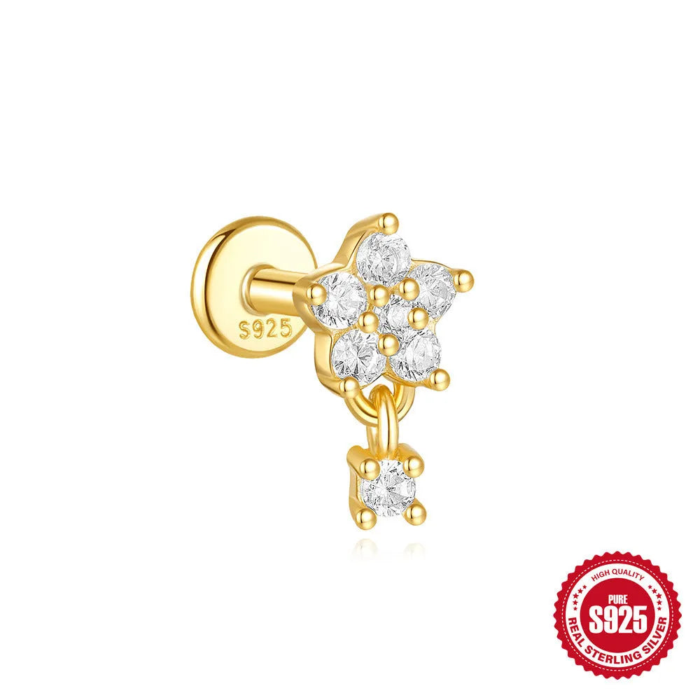 S925 sterling silver moon diamond embedded star geometric earrings in single gold colour