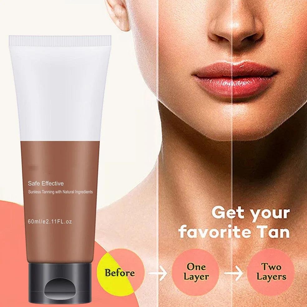 60ml body tan cream bottle with bronze colour and moisturising formula containing pomegranate