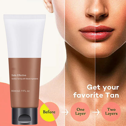 60ml body tan cream bottle with bronze colour and moisturising formula containing pomegranate