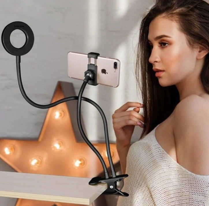 Adjustable LED selfie ring light with 8cm stand for smartphones