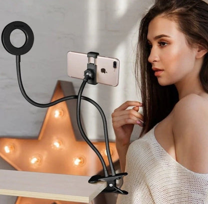 Adjustable LED selfie ring light with 8cm stand for smartphones