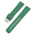 20mm width watch strap with silver buckle shown in multiple colour options including army green, sapphire blue, and dark red.