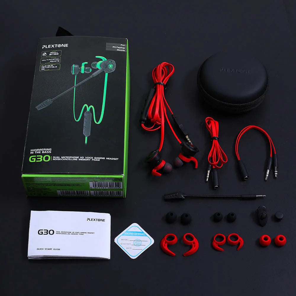 Shuangmai wired in-ear computer gaming headset with 1.5m cable in black, green, and red colours