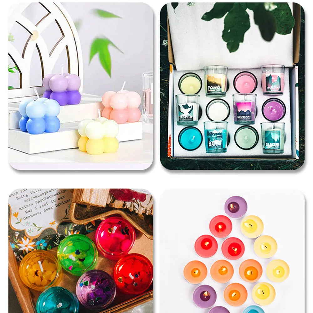 Set of 30 small bottles containing concentrated candle and soap dye pigments in various colours