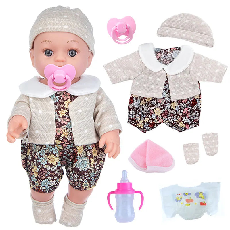 Full vinyl baby doll 30cm with changeable clothes suit in TM-010 colour option, standing on a plain background