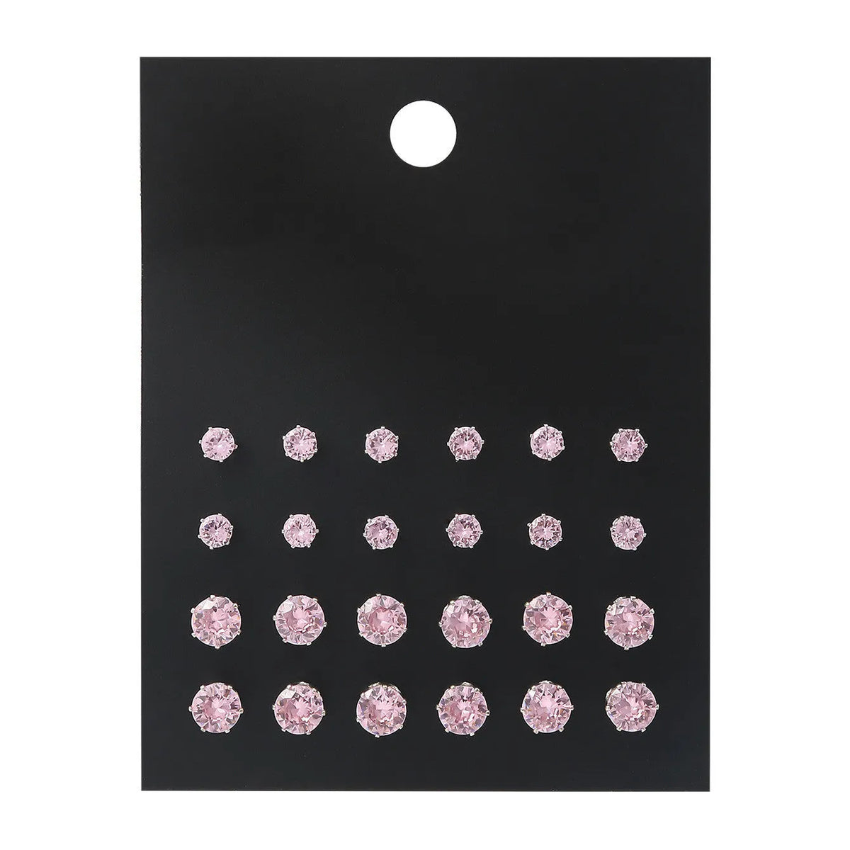 Pink round women's earrings set with 12 pairs of alloy electroplated geometric studs on display