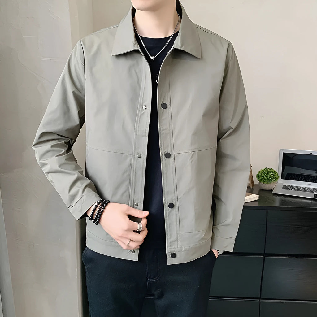 Men's Korean style single-layer polyester jacket in four colour options for spring and autumn wear