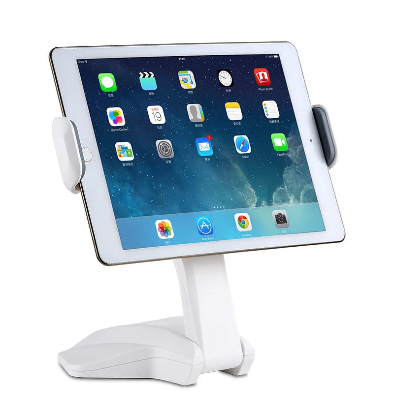 White General Pro tablet lazy support rack on a desk, showing adjustable clip and 250 mm height.