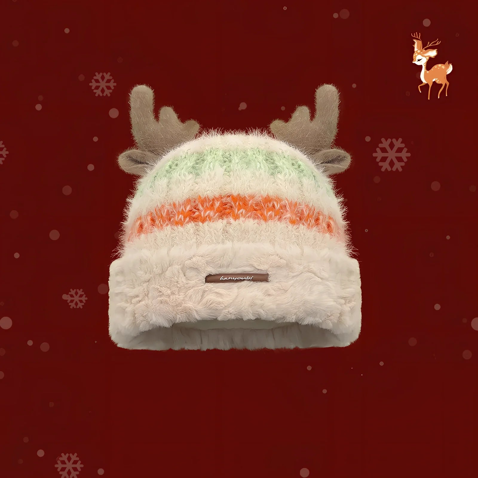 Christmas knitted beanie with deer antlers in multiple colours for winter warmth