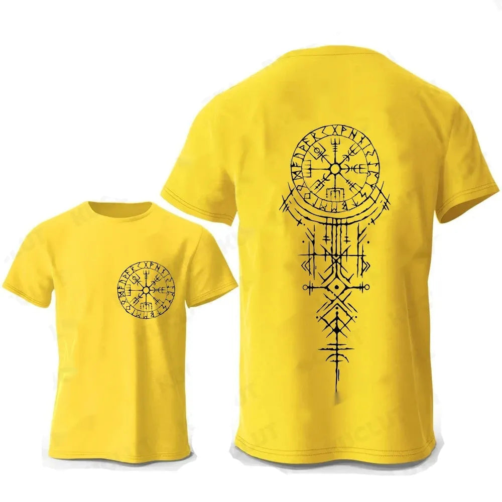 Viking rune compass graphic on pure cotton men's T-shirt in pullover style
