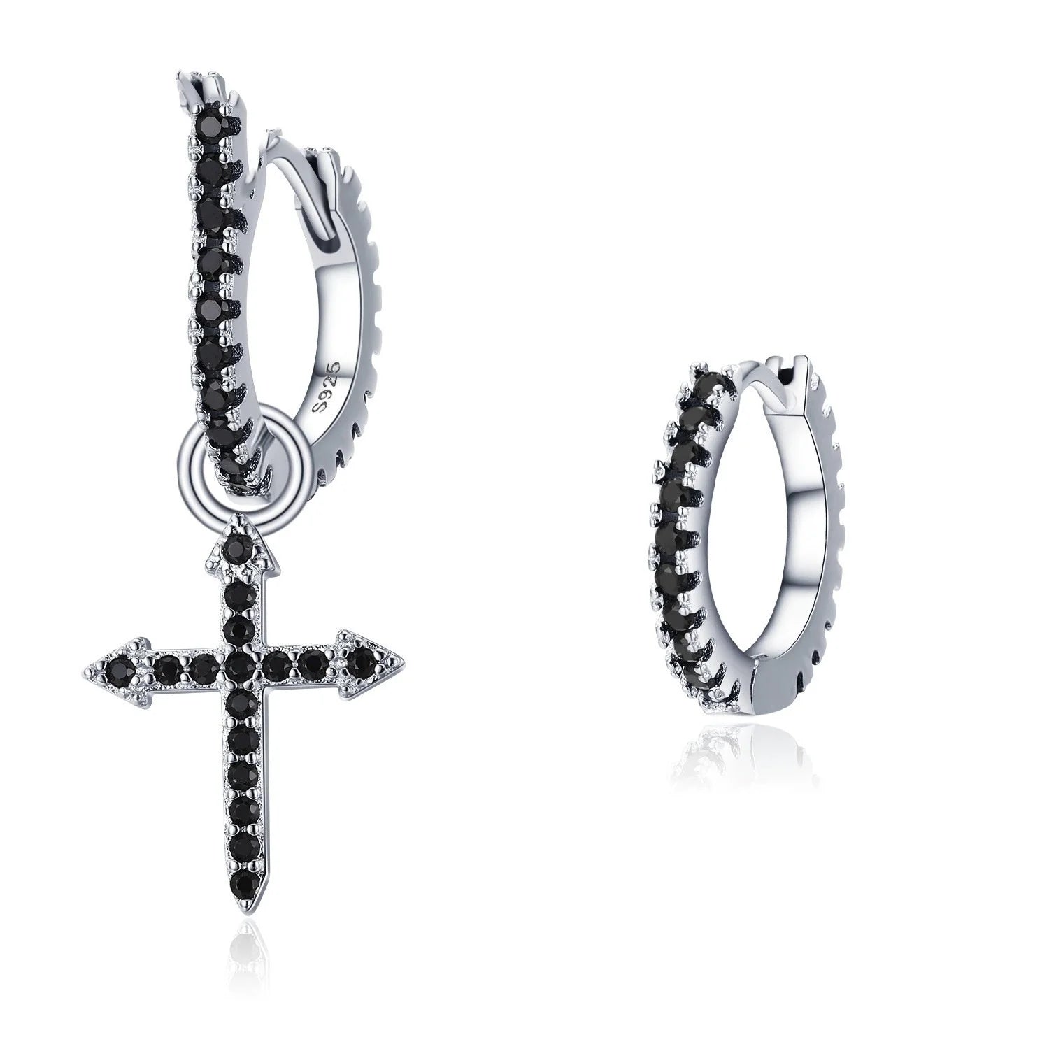Trendy black copper-plated earrings with zircon inlays and cross design