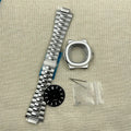 Watch assembly kit with precision steel case and band, 42mm diameter, push crown, silver black colour