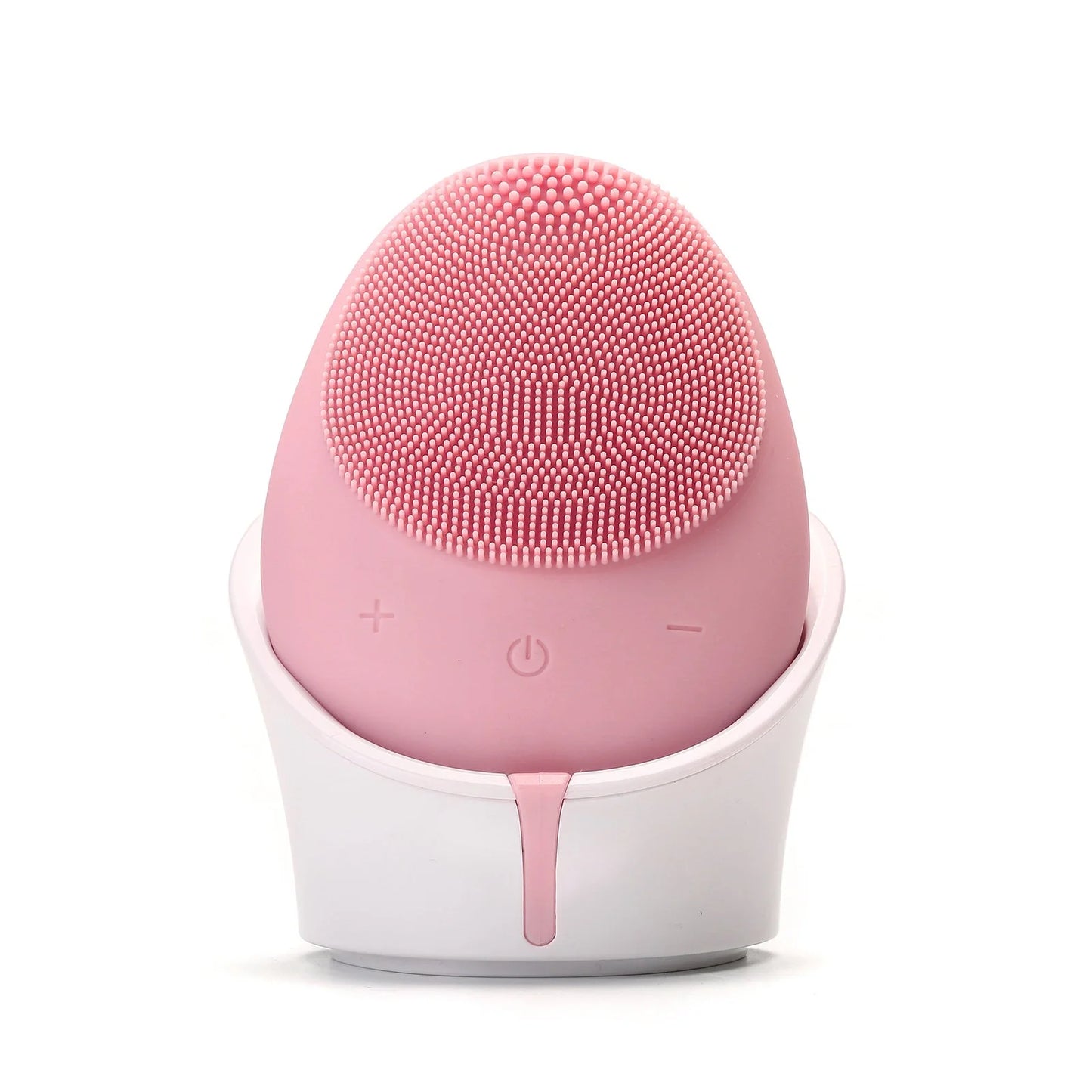 Silicone facial cleansing device with wireless charging base in multiple colours