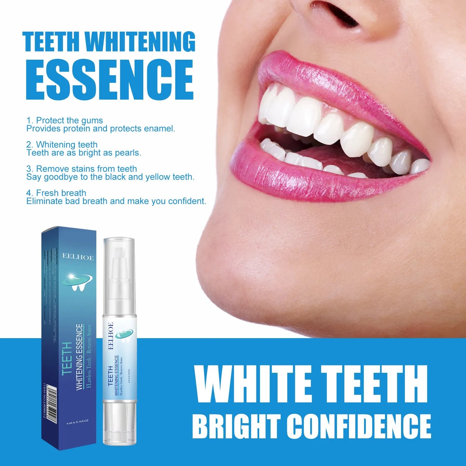 White teeth whitening pen with plant extract 4ml in compact packaging