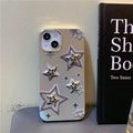 Silver grey electroplated three-dimensional star hard acrylic phone case for iPhone on white background