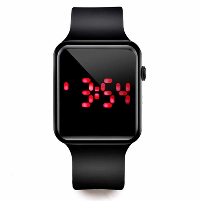TIMARCO digital wrist watch with black LED round dial and silicone strap