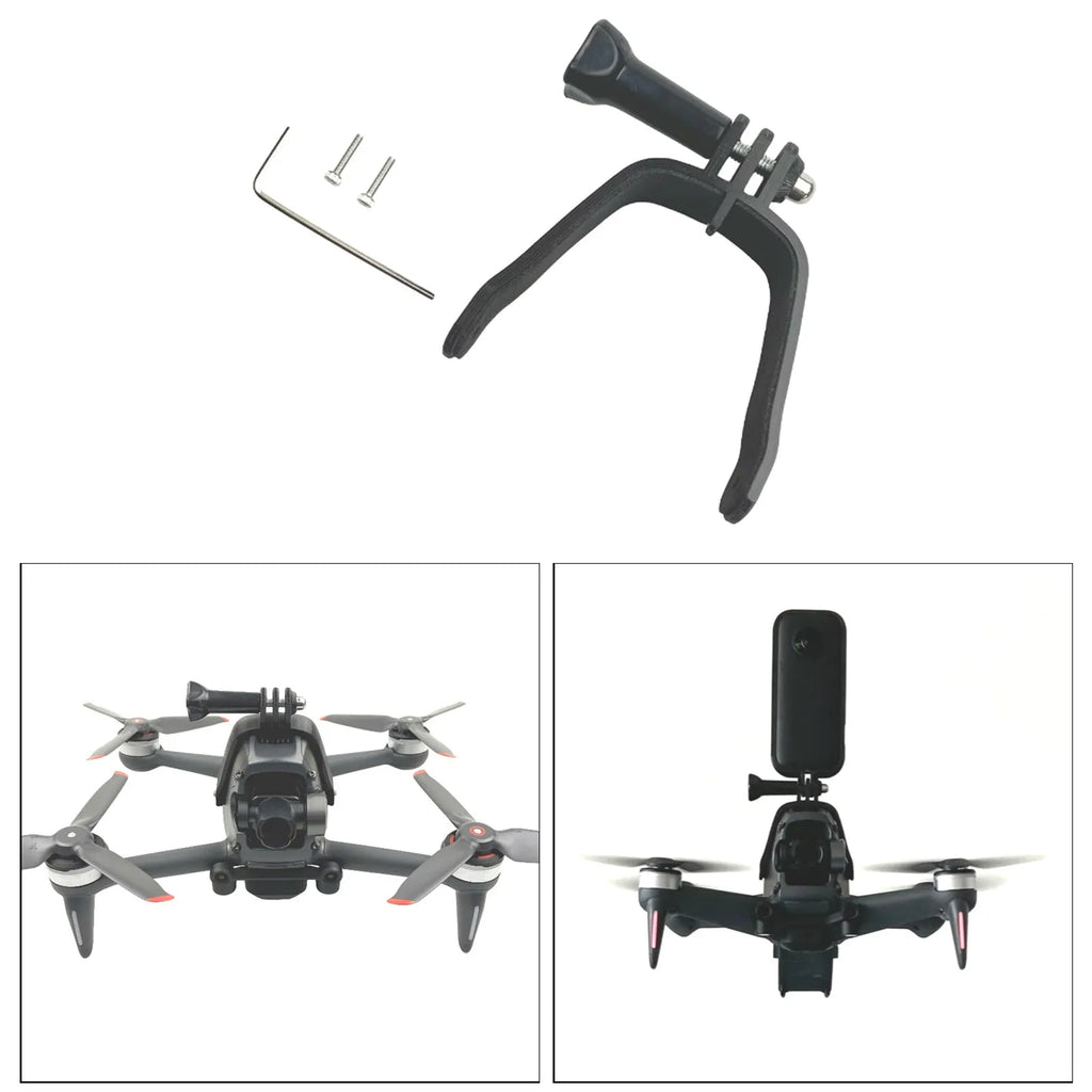 FPV drone panoramic top expansion bracket made of 3D printed hard plastic with soft sponge padding.