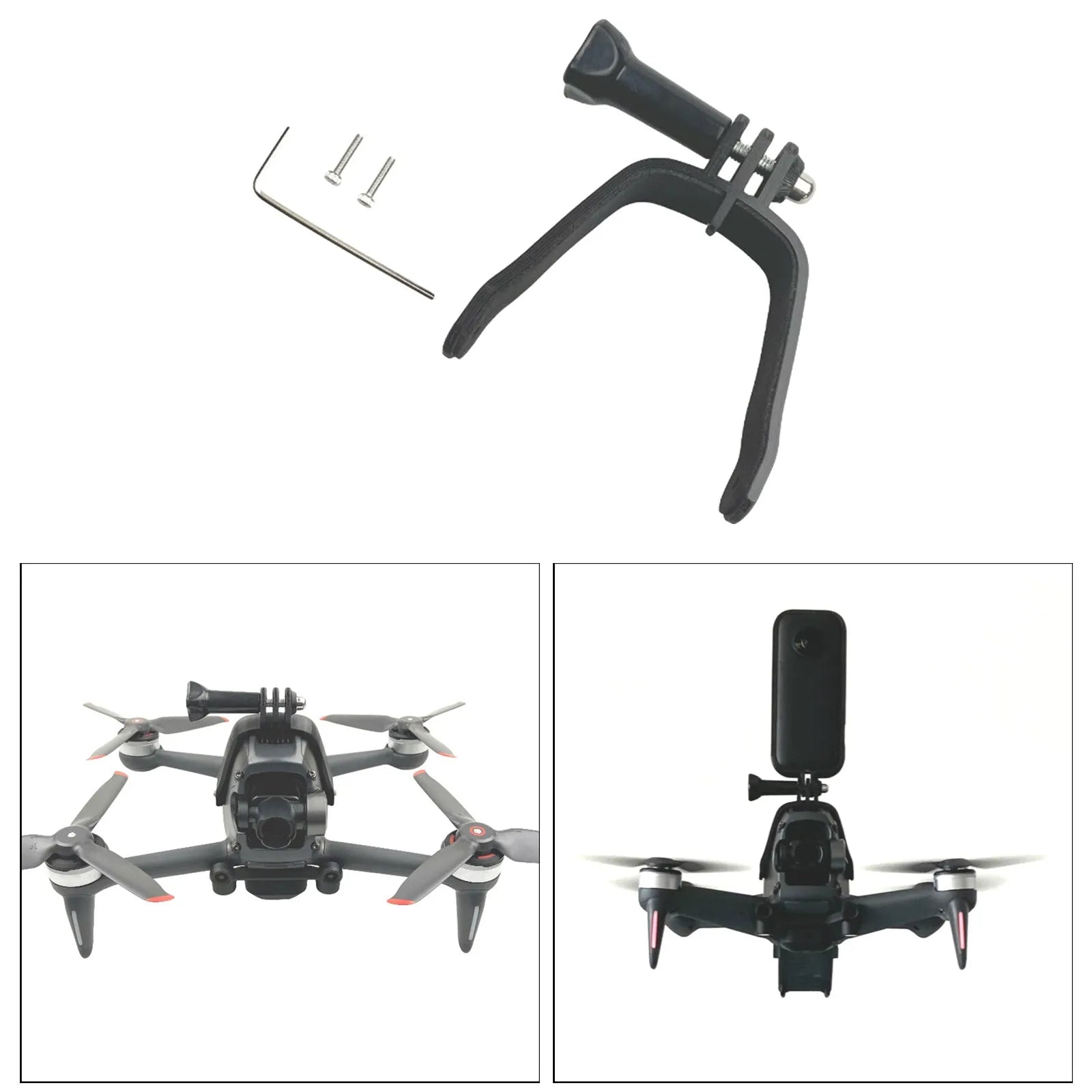 FPV drone panoramic top expansion bracket made of 3D printed hard plastic with soft sponge padding.