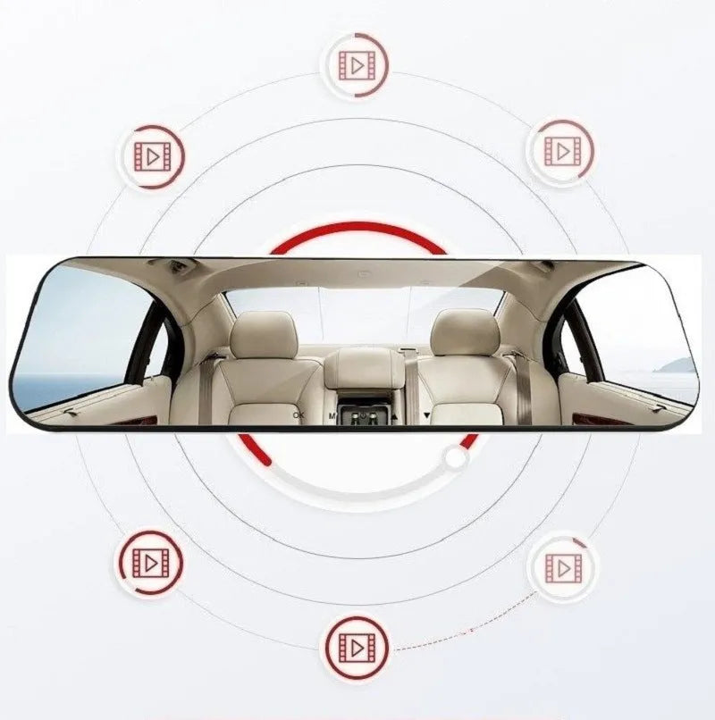 White glass mirror driving recorder with 140 degree angle mounted over car rearview mirror