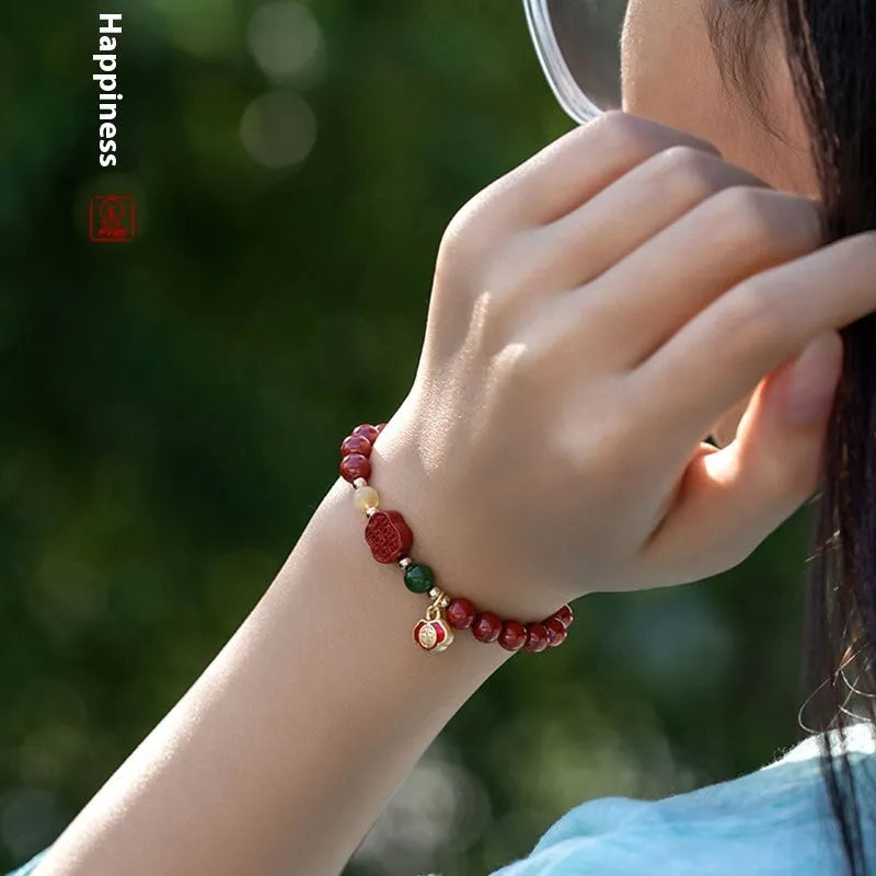 Emperor Sandstone bracelet with Fu character in New Chinese Style design
