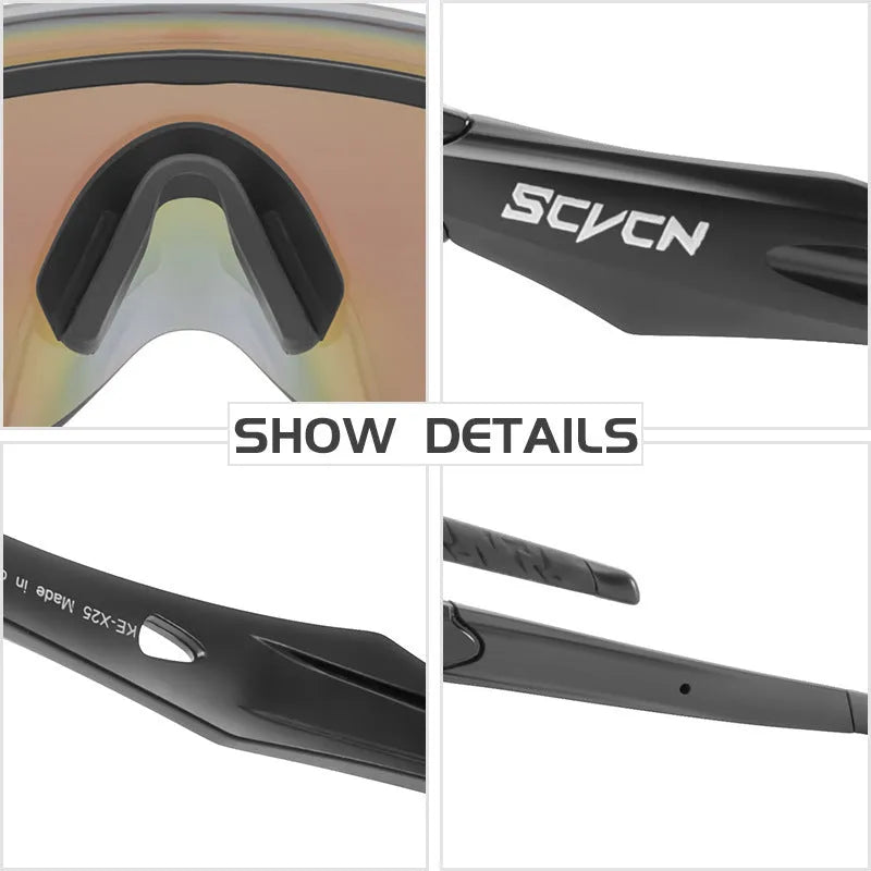 Frameless windproof sports goggles with a colourful integrated lens for cycling and running.