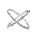 Zircon inlaid cross S925 sterling silver ring for women in silver colour on white background