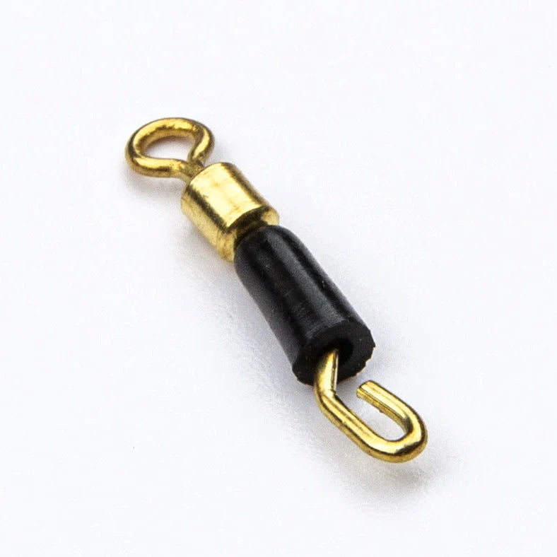 Silicone-coated wire clip swivel pin fishing accessory showing rotation mechanism and fishhook attachment point