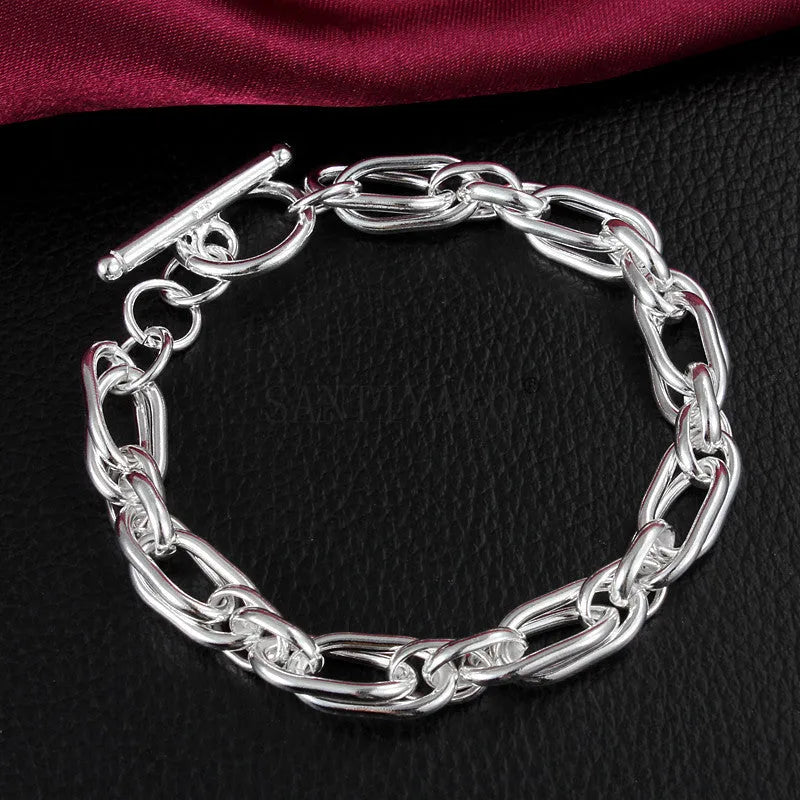 925 silver plated bracelet on copper base, 20 cm length, 7 mm width, silver colour