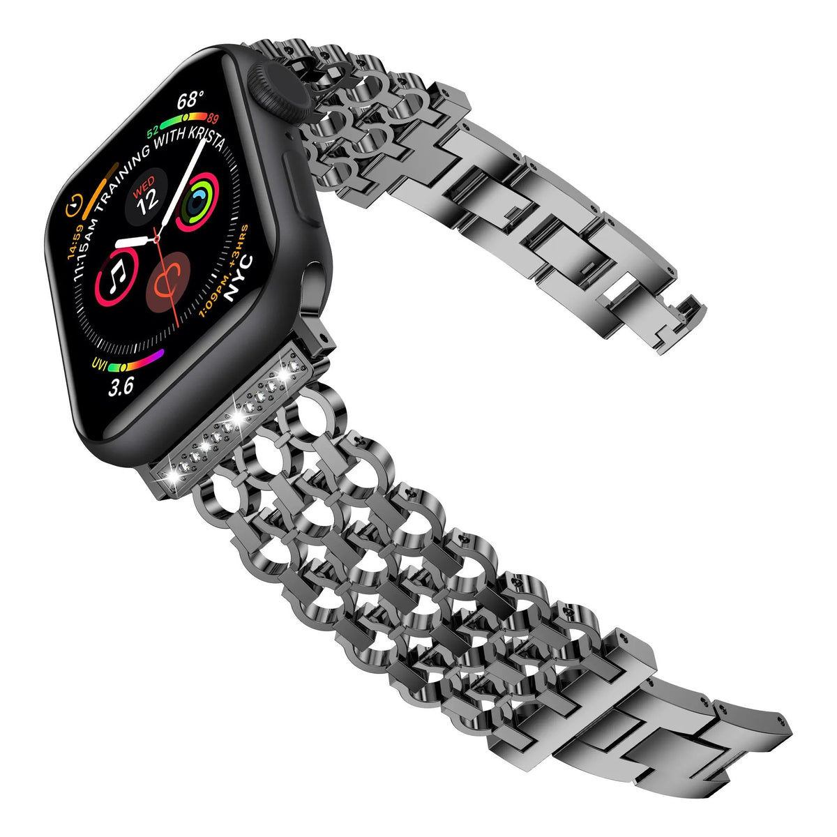 Stainless steel mesh detachable watch strap for iWatch in black, rose gold, and silver, 38-49mm sizes