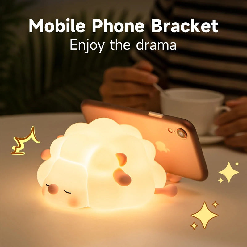 Cozy Sheep Night Light - Soft Silicone, Adjustable Brightness, USB Rechargeable for Children's Room