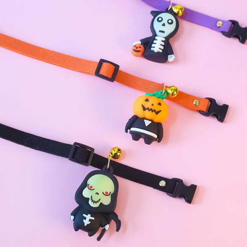 Halloween dog collar decoration with luminous cartoon pattern in adjustable polyester construction