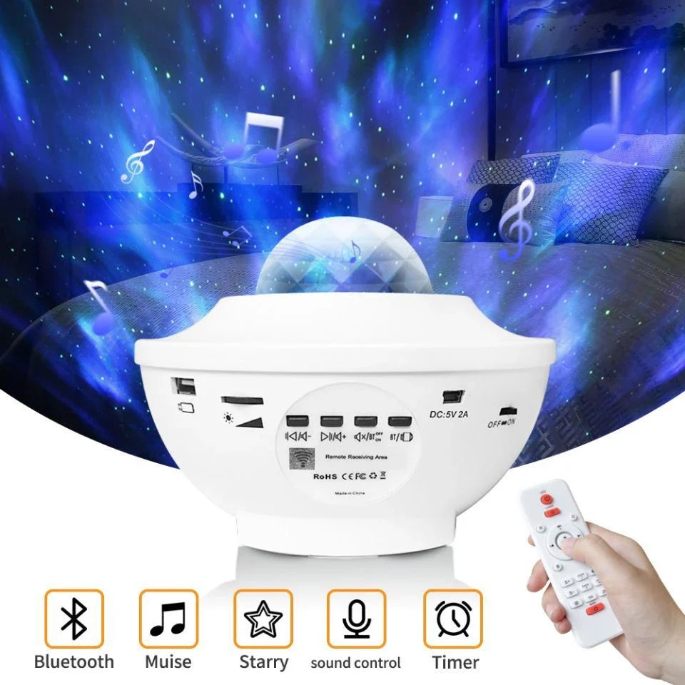 USB Control Music Player LED Night Light projecting vibrant starry sky colours