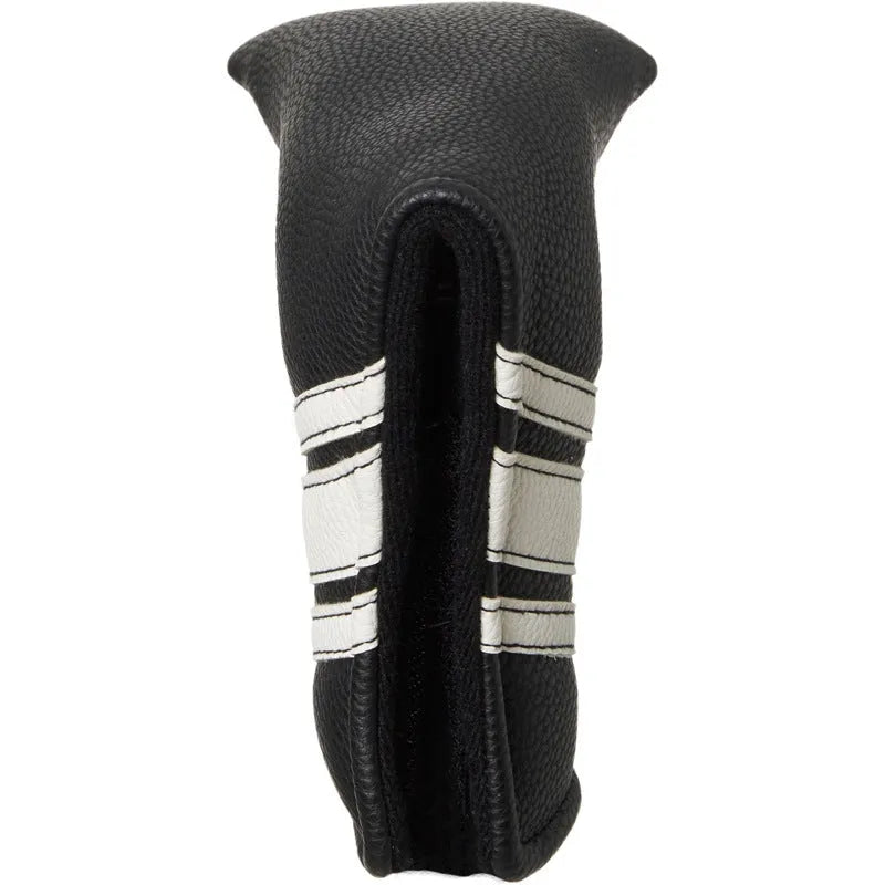 Black PU leather golf club head cover case with a sleeve for a push rod.