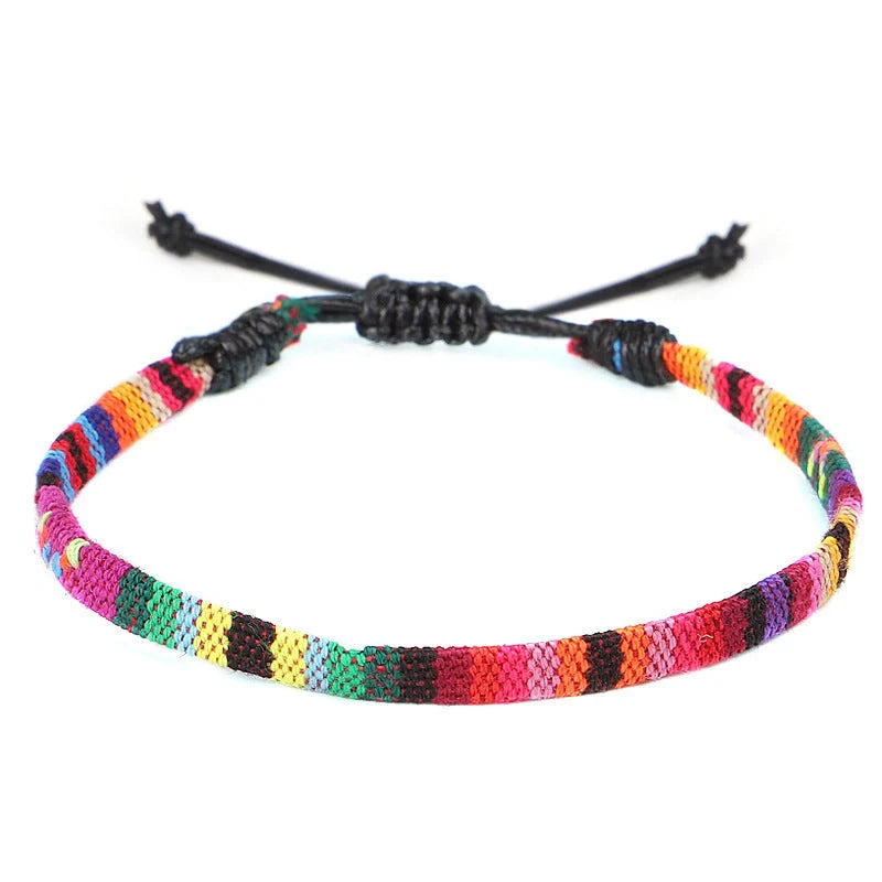 Hand woven rainbow colour bohemian style anklet for men and women